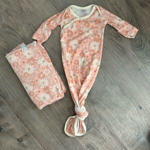 Copper Pearl Knotted Gown and swaddle blanket set